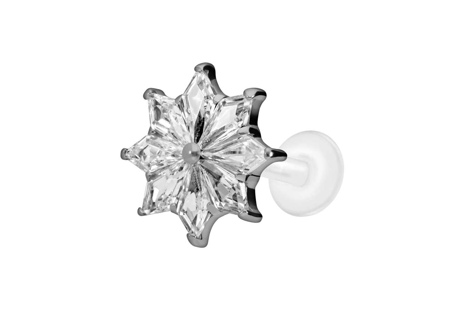 PTFE Labret Piercing mit Innengewinde + Titan-Aufsatz KRISTALLSTERN